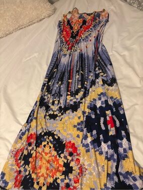 Glamour Navy, Yellow & Red Printed Sleeveless Maxi Dress